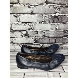 AGL Navy Blue Leather Studded Cap Toe Career Ballet Flats Shoes Women 37.5EU/7US